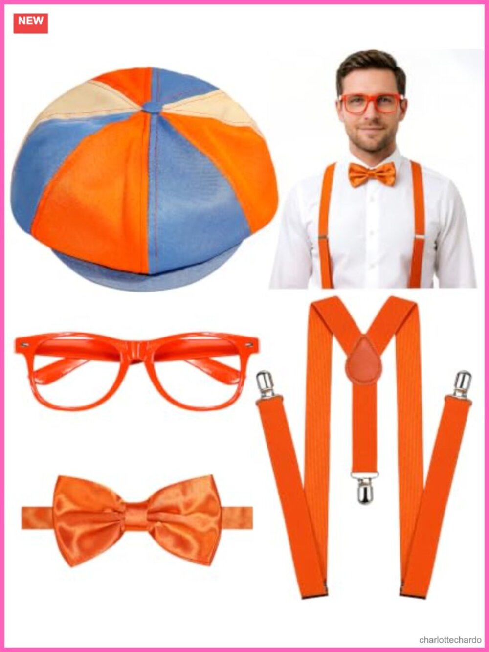 4PCS Halloween Costume Accessories Set for Adults Hat Suspenders Bow Tie Glasses